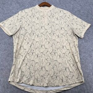 Mantra Catalyst Polo Mens XL Cream Toucan Bird Print Henley Band Collar Shirt